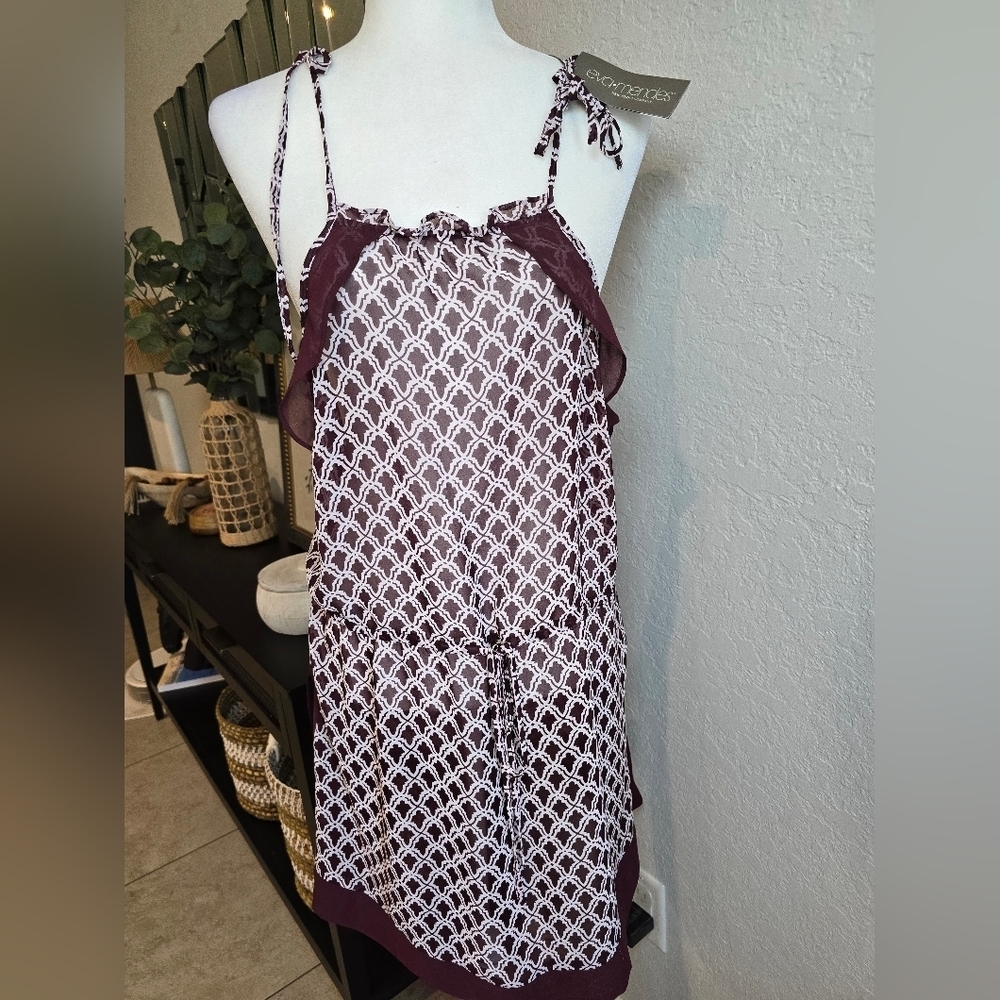 Eva Mendes for New York & Company Burgundy and White Tunic Geometric Dress